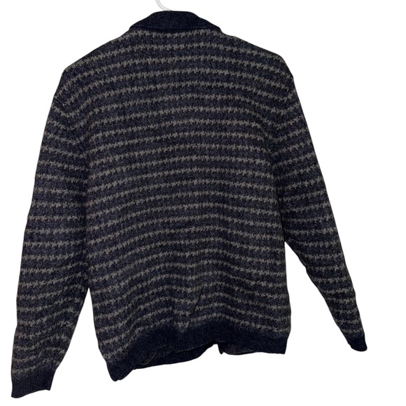 Vintage Eddie Bauer 100% Wool Navy and Charcoal Button Down Turtleneck Sweater - Picture 6 of 6